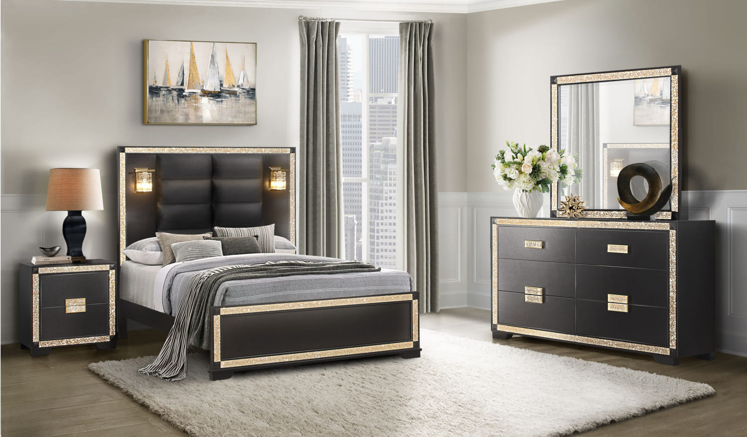 BLAKE QUEEN BEDROOM SET - BED, DRESSER, MIRROR, NIGHT STAND