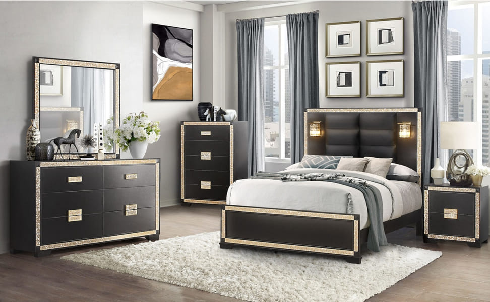BLAKE QUEEN BEDROOM SET - BED, DRESSER, MIRROR, NIGHT STAND