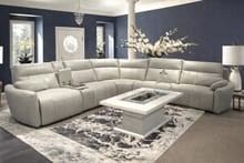 BOSTON LIGHT GREY LEATHER POWER RECLINING SECTIONAL