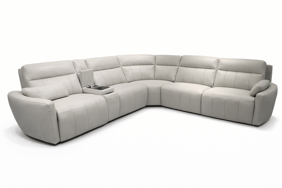 BOSTON LIGHT GREY LEATHER POWER RECLINING SECTIONAL