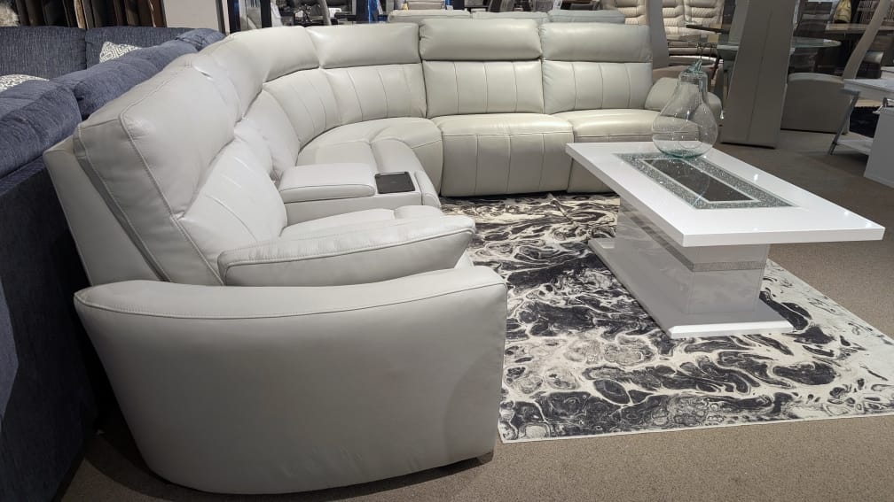 BOSTON LIGHT GREY LEATHER POWER RECLINING SECTIONAL