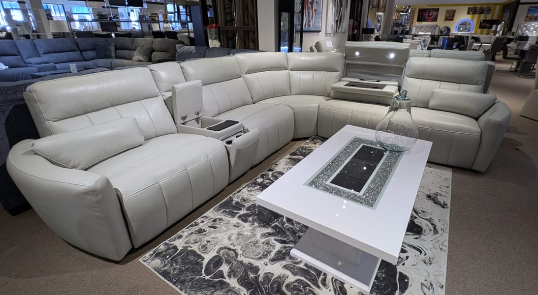 BOSTON LIGHT GREY LEATHER POWER RECLINING SECTIONAL