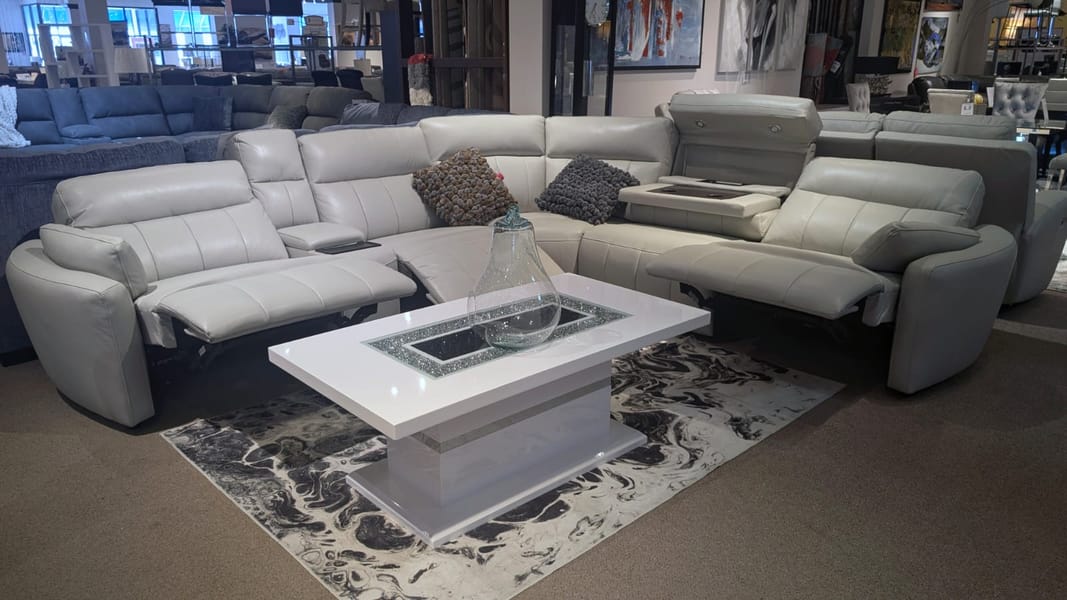 BOSTON LIGHT GREY LEATHER POWER RECLINING SECTIONAL