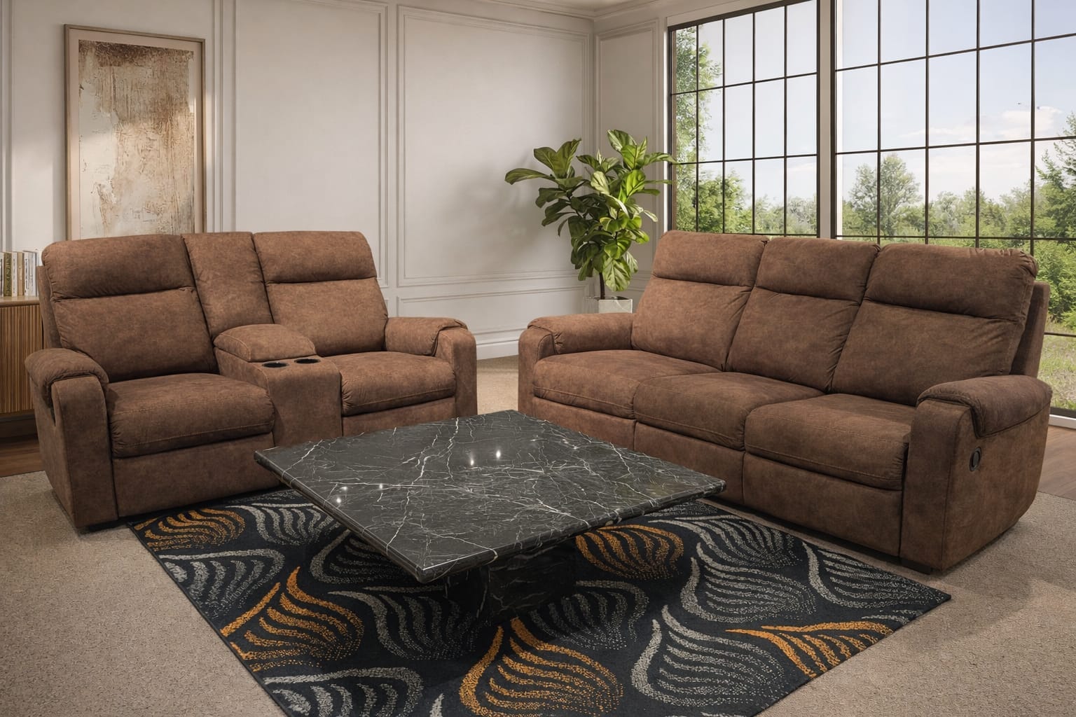 HARRINGTON BROWN MANUAL RECLINING SOFA & LOVESEAT SET