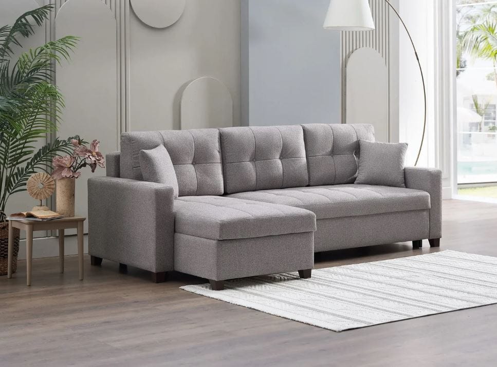 MOCCA DUPONT GREY REVERSIBLE SLEEPER SECTIONAL WITH STORAGE