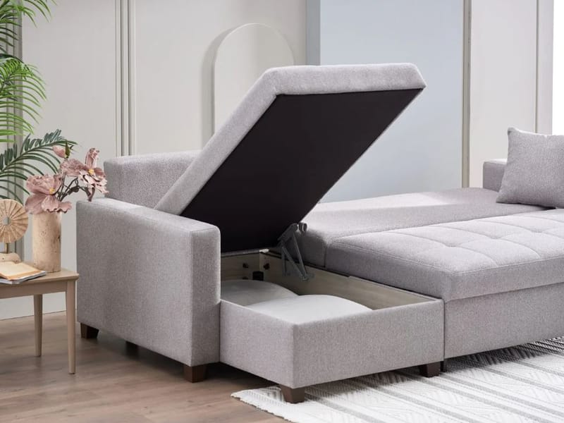 MOCCA DUPONT GREY REVERSIBLE SLEEPER SECTIONAL WITH STORAGE