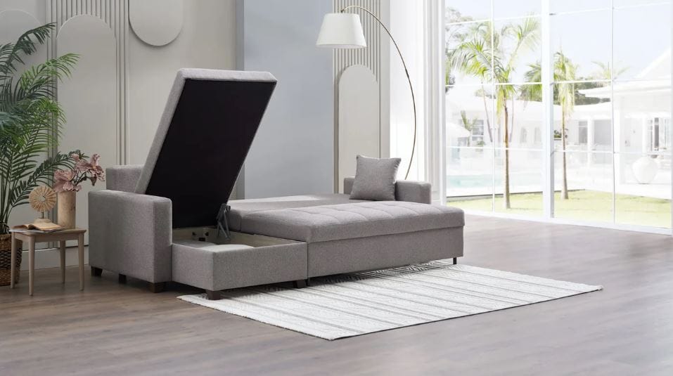 MOCCA DUPONT GREY REVERSIBLE SLEEPER SECTIONAL WITH STORAGE