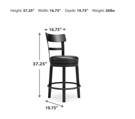 VALEBECK UPHOLSTERED SWIVEL BARSTOOL – BLACK