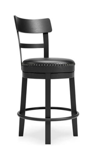 VALEBECK UPHOLSTERED SWIVEL BARSTOOL – BLACK