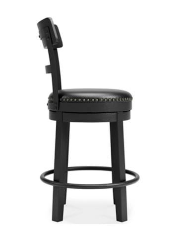 VALEBECK UPHOLSTERED SWIVEL BARSTOOL – BLACK