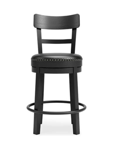 VALEBECK UPHOLSTERED SWIVEL BARSTOOL – BLACK