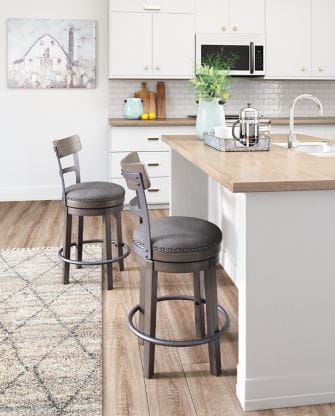 CAITBROOK UPHOLSTERED SWIVEL BARSTOOL – GRAY