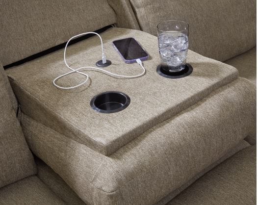 SIDE-SWIPE REC SOFA W/DROP DOWN TABLE