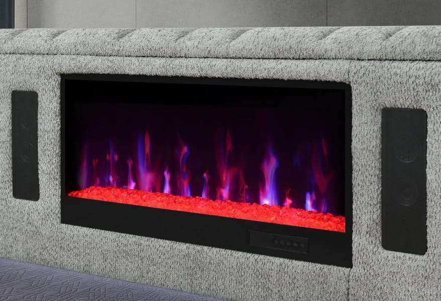 ISABELLA GREY QUEEN BED W/LED, TV LIFT, SPEAKER AND FIREPLACE
