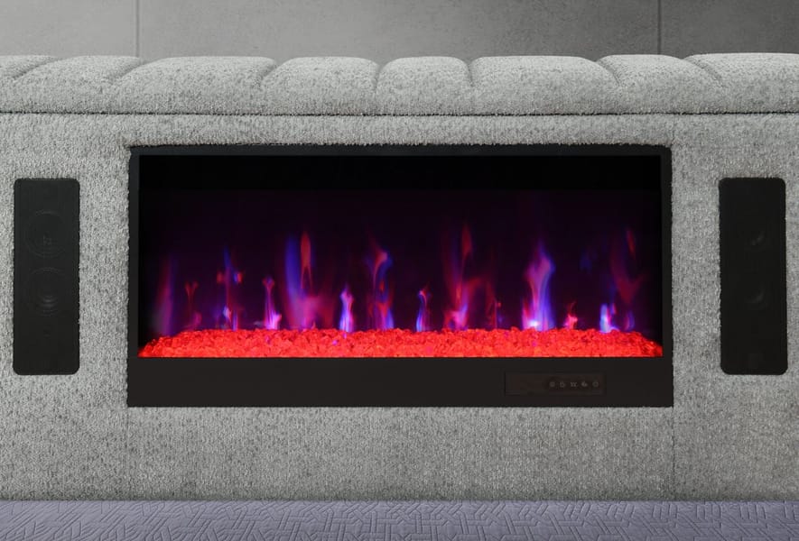 ISABELLA GREY QUEEN BED W/LED, TV LIFT, SPEAKER AND FIREPLACE