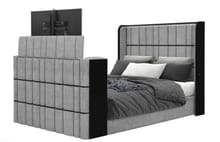 ISABELLA GREY QUEEN BED W/LED, TV LIFT, SPEAKER AND FIREPLACE