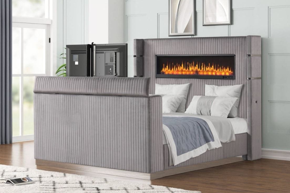 LAVISH GRAY QUEEN UPHOLSTERED BED