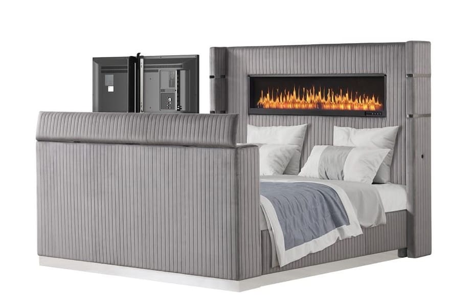 LAVISH GRAY QUEEN UPHOLSTERED BED