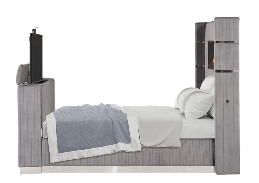 LAVISH GRAY QUEEN UPHOLSTERED BED