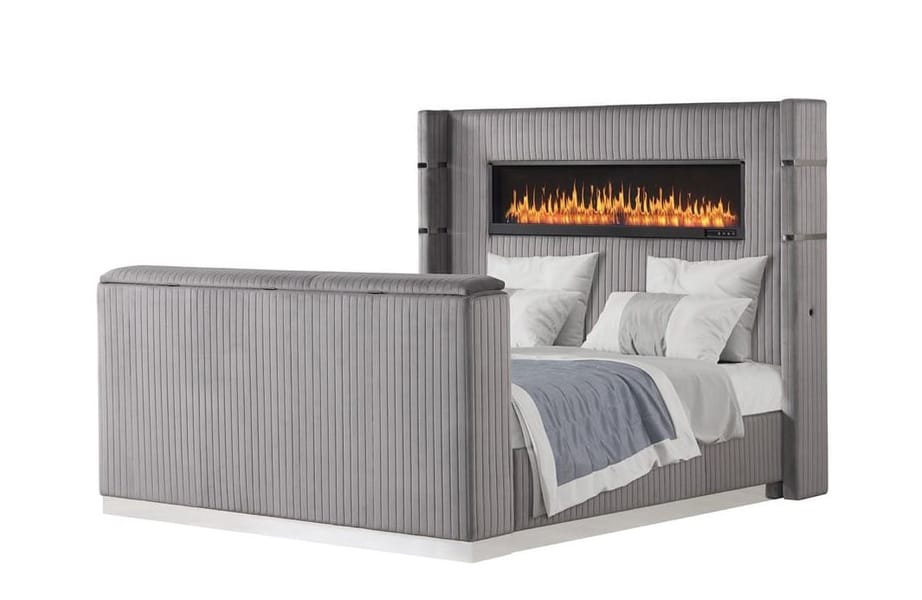 LAVISH GRAY QUEEN UPHOLSTERED BED