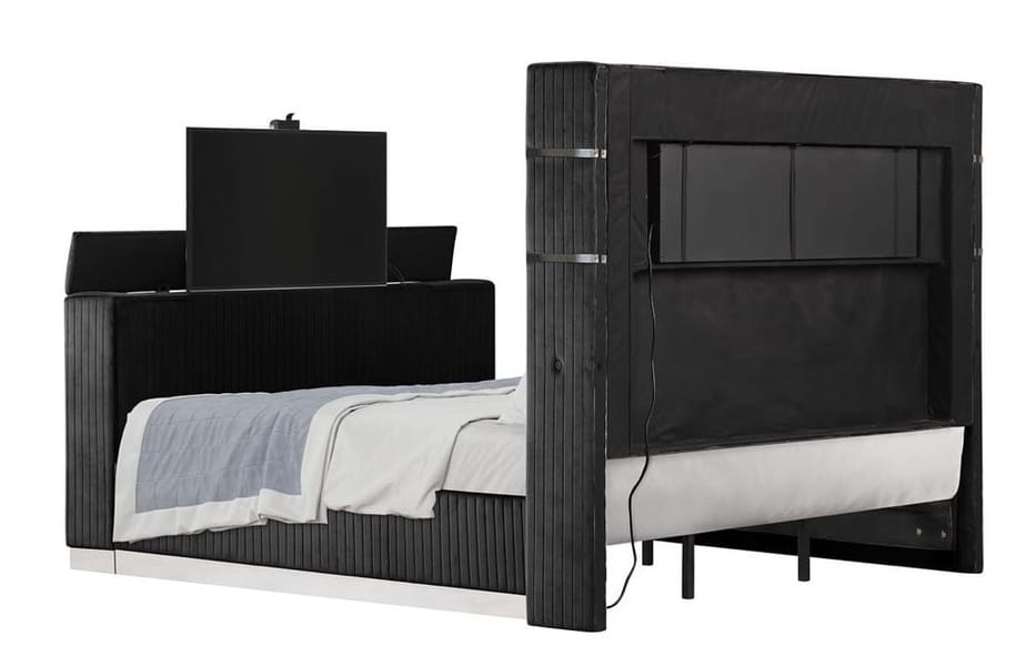 LAVISH BLACK QUEEN UPHOLSTERED BED