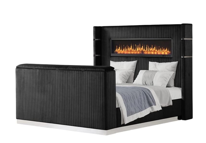LAVISH BLACK QUEEN UPHOLSTERED BED
