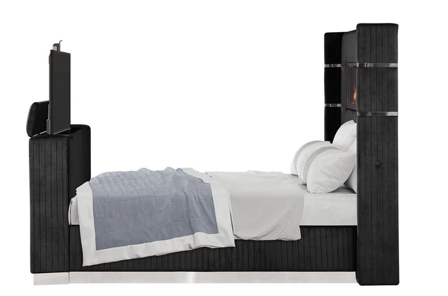 LAVISH BLACK QUEEN UPHOLSTERED BED