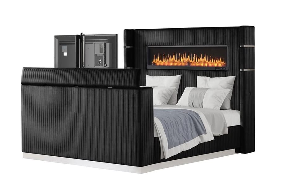 LAVISH BLACK QUEEN UPHOLSTERED BED