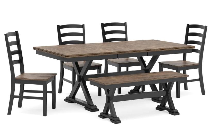 WILLOW DINING TABLE, 4 CHAIRS AND BENCH