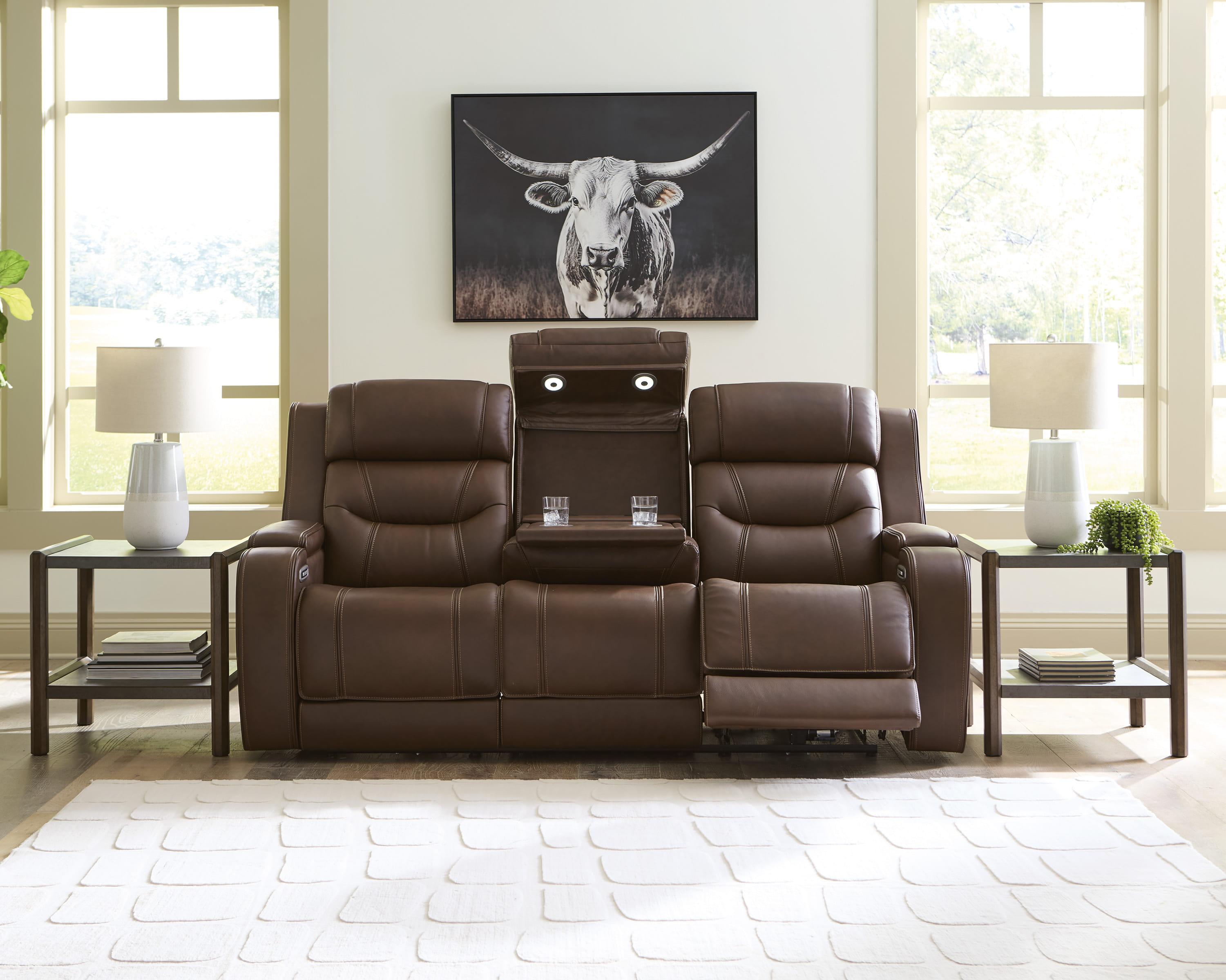 KNIGHTINGTON PWR REC SOFA W/AUDIO SEATING IN BROWN