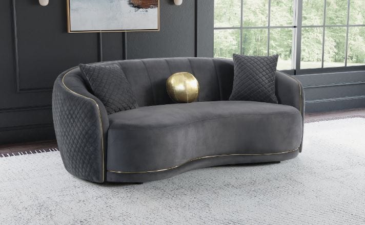 LUXORA CURVED GREY VELVET SOFA