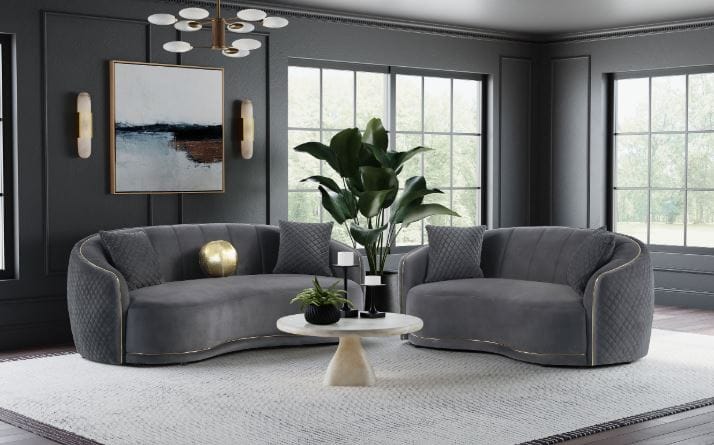 LUXORA CURVED GREY VELVET SOFA