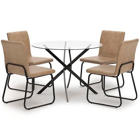 HARLOW 5-PIECE ROUND GLASS DINING SET