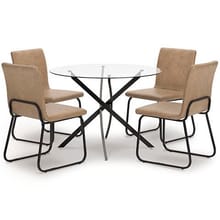 HARLOW 5-PIECE ROUND GLASS DINING SET