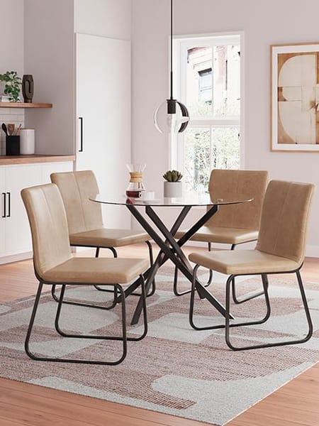 HARLOW 5-PIECE ROUND GLASS DINING SET