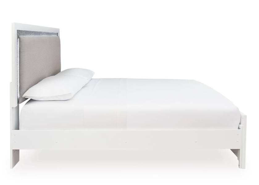 MAELORA KING UPHOLSTERED PANEL BED WITH LED LIGHTING