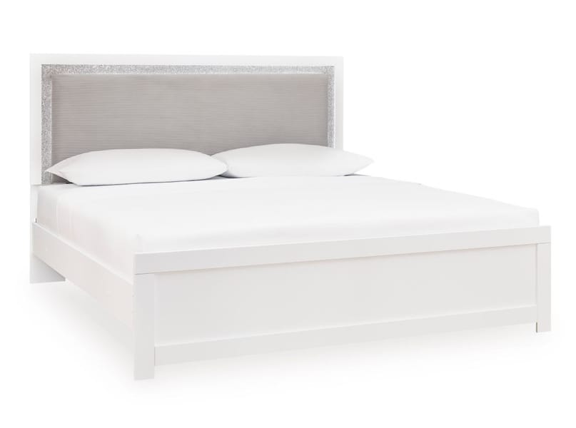 MAELORA KING UPHOLSTERED PANEL BED WITH LED LIGHTING