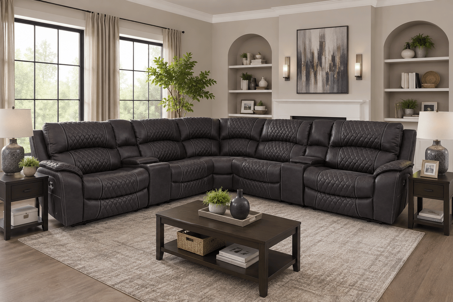 Sorrento Double Power Reclining Sectional - 3 Power recliners