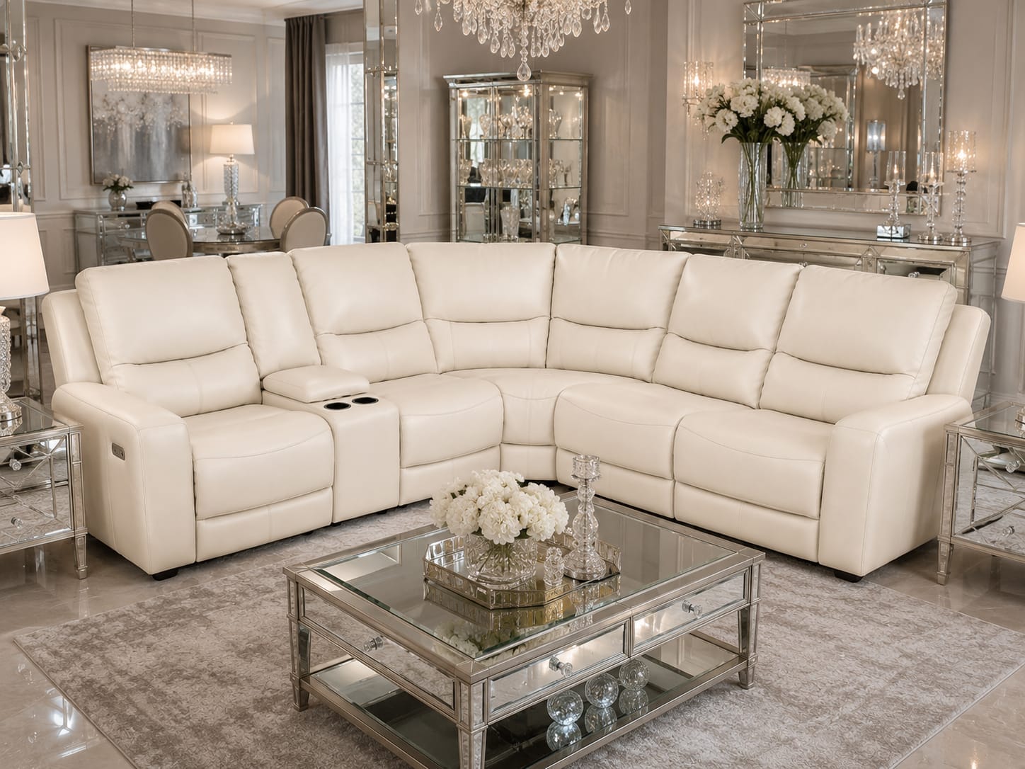 Belagio Leather Sectional 3 Power Recliners