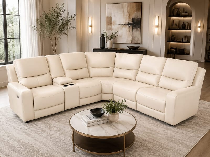 Belagio Leather Sectional 3 Power Recliners