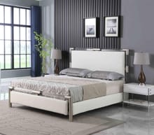 BARCELONA DIAMOND STITCHED UPHOLSTERED QUEEN BED WITH SOLID ACRYLIC AND BRUSHED NICKEL FRAME