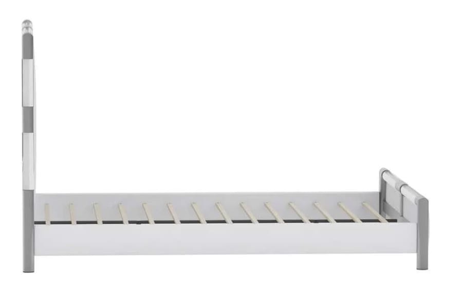 BARCELONA DIAMOND STITCHED UPHOLSTERED QUEEN BED WITH SOLID ACRYLIC AND BRUSHED NICKEL FRAME
