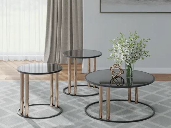 VALERIO 3-PIECE BLACK AND GOLD OCCASIONAL TABLE SET