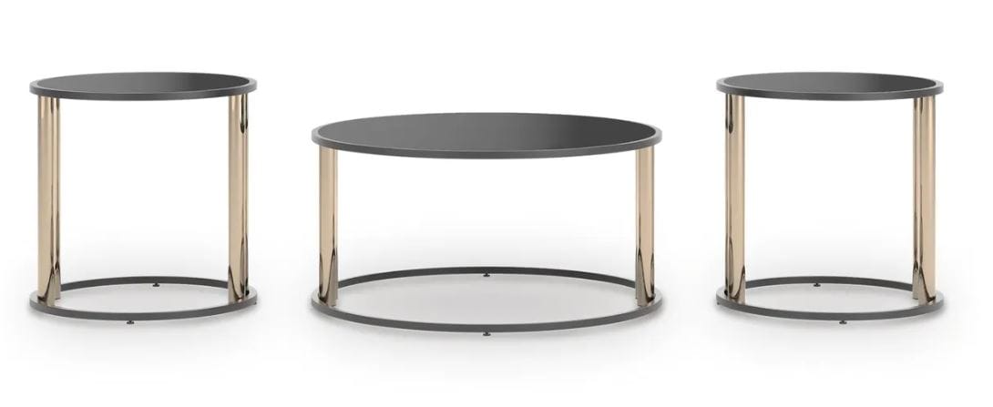 VALERIO 3-PIECE BLACK AND GOLD OCCASIONAL TABLE SET