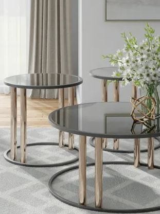 VALERIO 3-PIECE BLACK AND GOLD OCCASIONAL TABLE SET