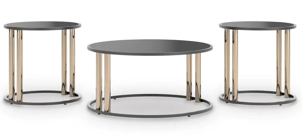 VALERIO 3-PIECE BLACK AND GOLD OCCASIONAL TABLE SET