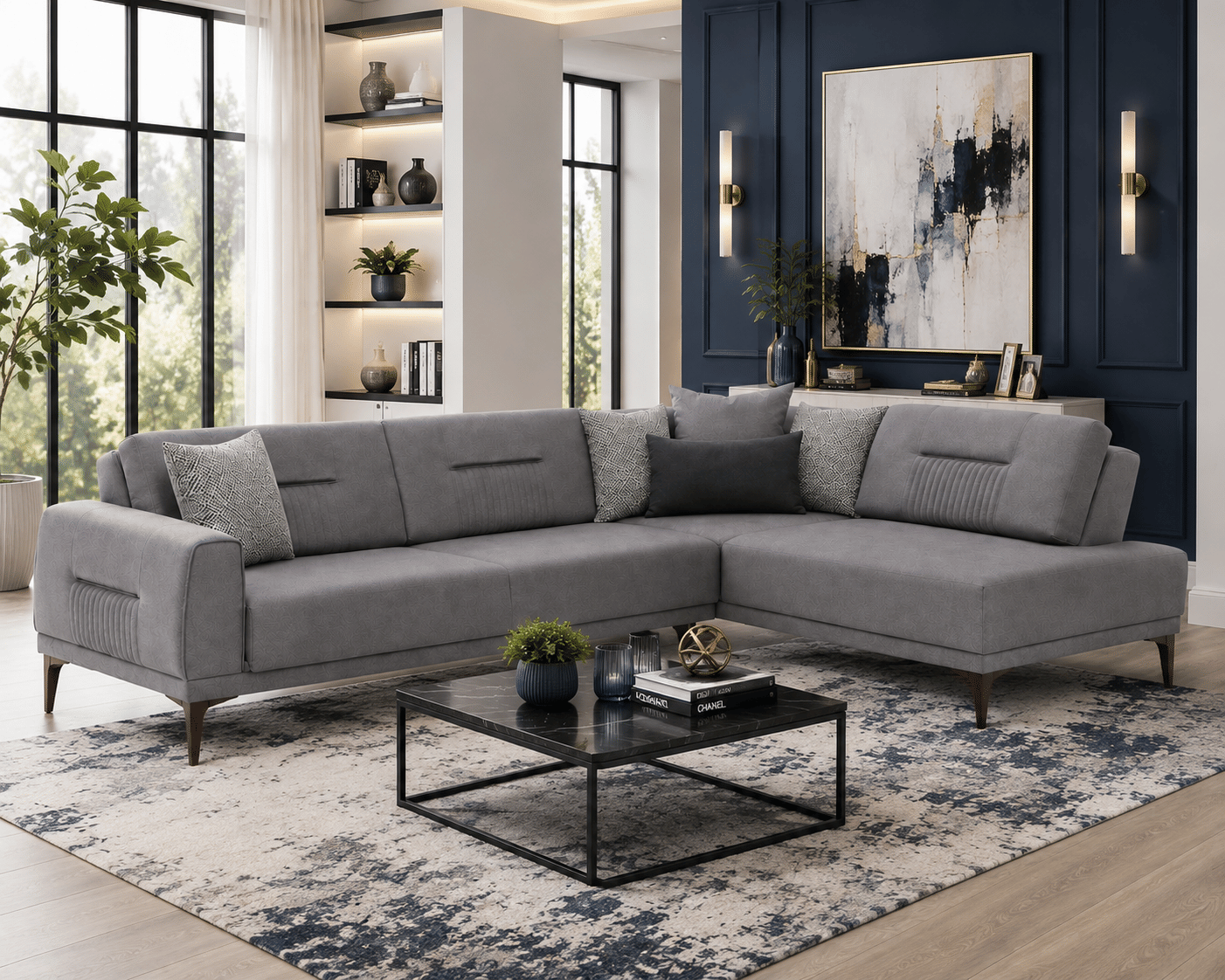 NOLIA L-SHAPE SLEEPER SECTIONAL SOFA – PALMA GRAY