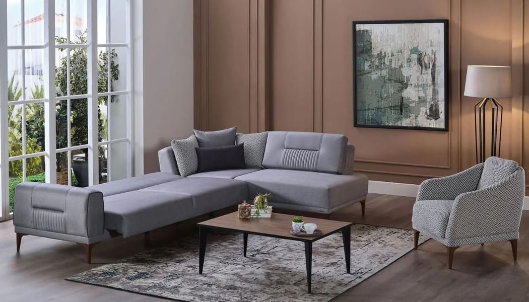 NOLIA L-SHAPE SLEEPER SECTIONAL SOFA – PALMA GRAY
