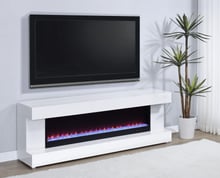 MARLOWE WHITE HIGH GLOSS FIREPLACE TV STAND WITH BLUETOOTH SPEAKER