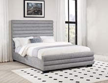 PATRICIA GREY BOUCLE QUEEN BED – CHANNEL-TUFTED UPHOLSTERED BED